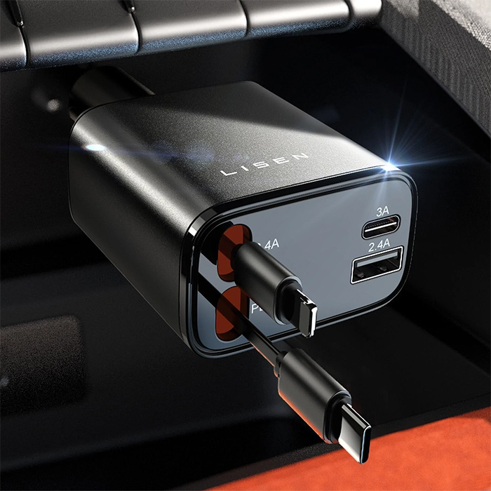 LISEN Retractable 69W Fast Car Charger